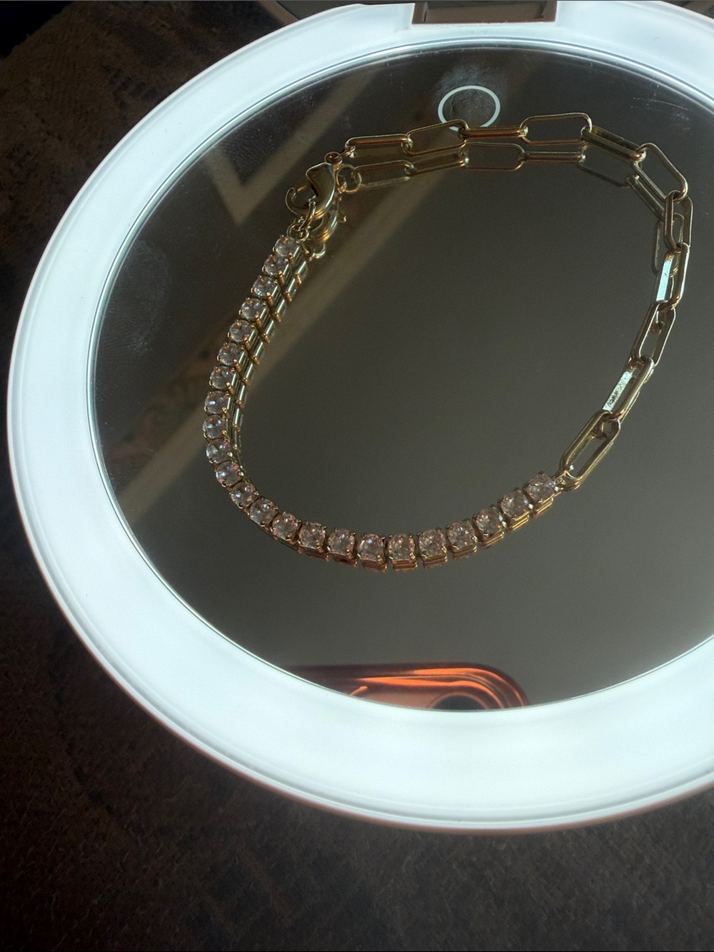 Elegant Gold tennis and paperclip chain Chain bracelet with czs. NWT - Picture 3 of 5